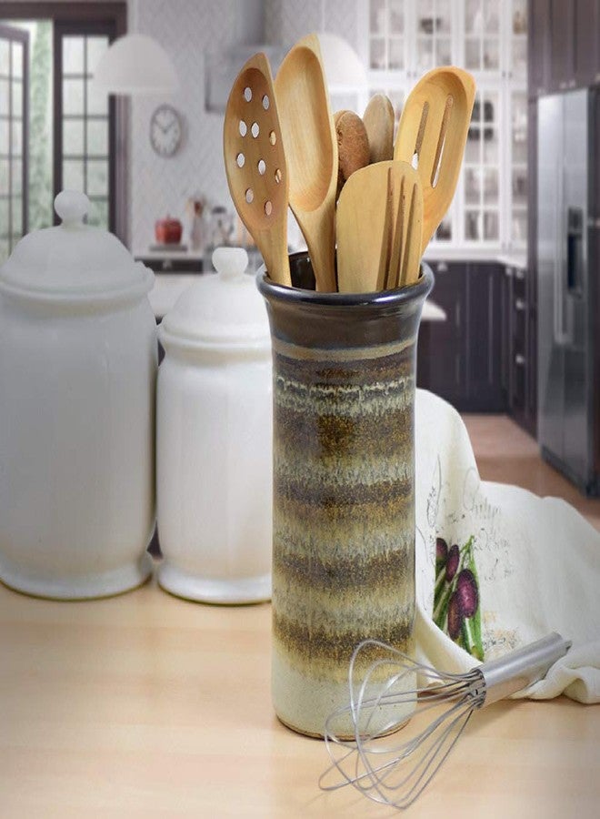 Modern Artisans American Made Stoneware Pottery Countertop Utensil Holder Jar in Mocha Cream - Image 3